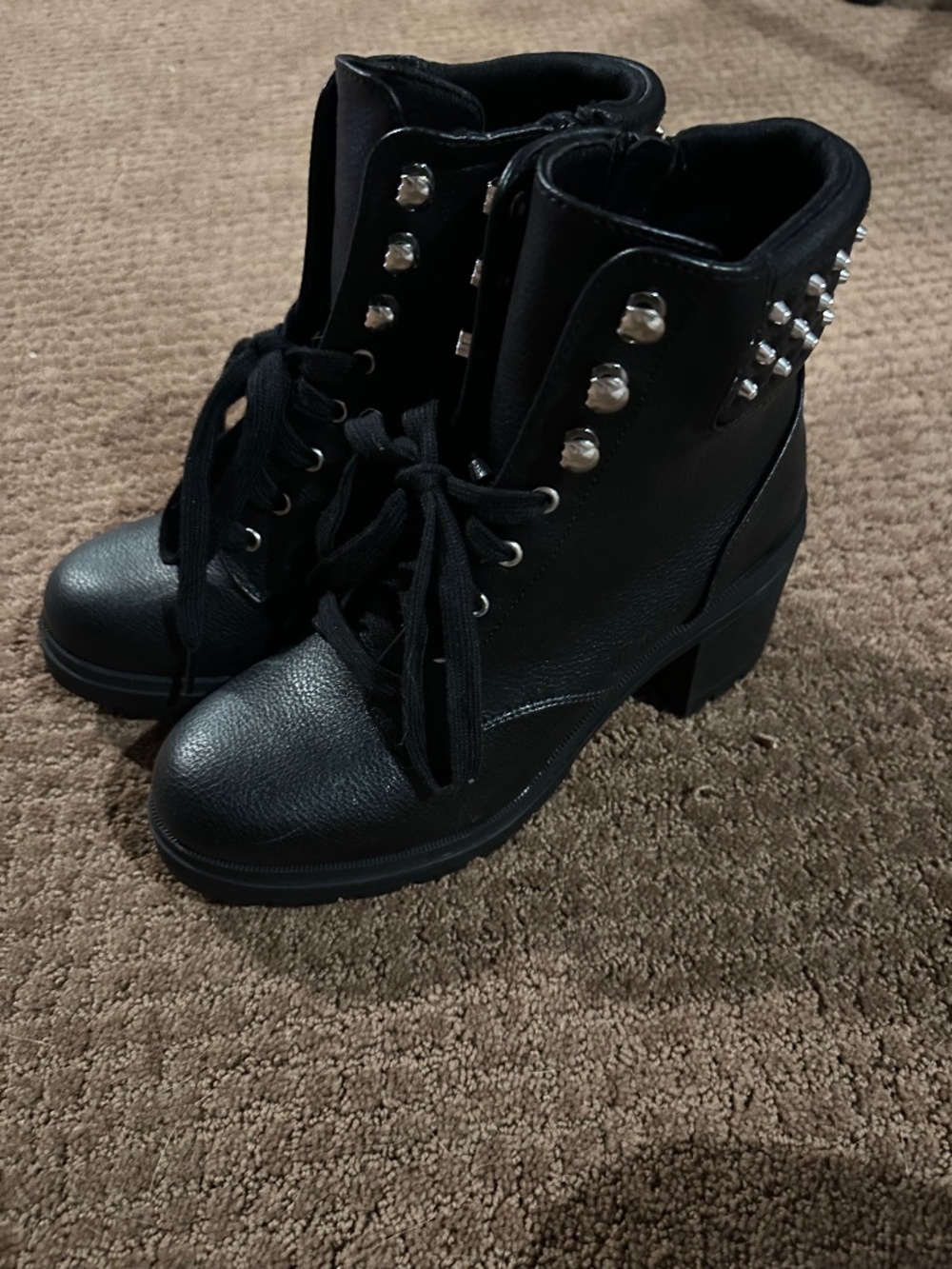 Black Studded Combat Moto Boots